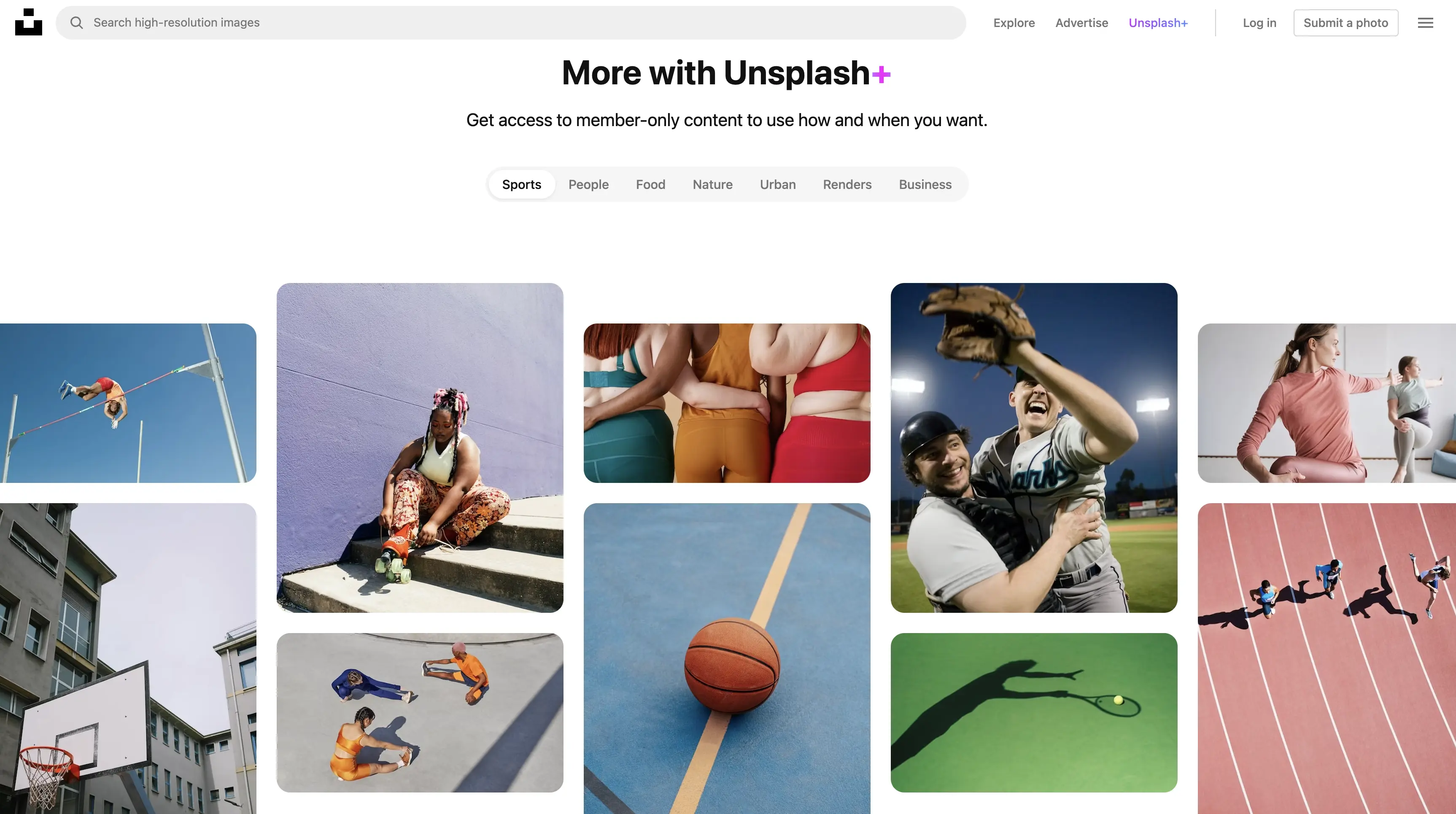 Screenshot of Unsplash plus gallery.