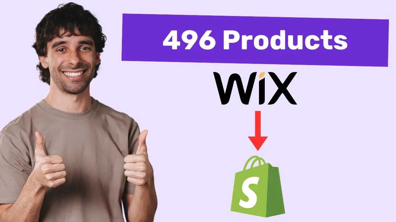 Sav Tripodi putting his thumbs up next to a image that represents transferring 496 products from Wix to Shopify.