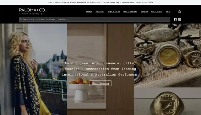 A screenshot of the home page for PALOMA+Co that Sanico Software created.