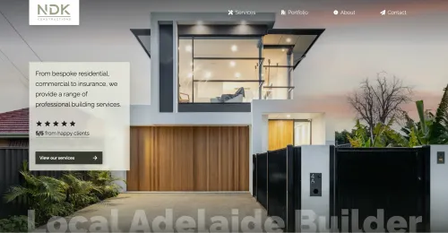 A screenshot of the home page for NDK Constructions that Sanico Software created.