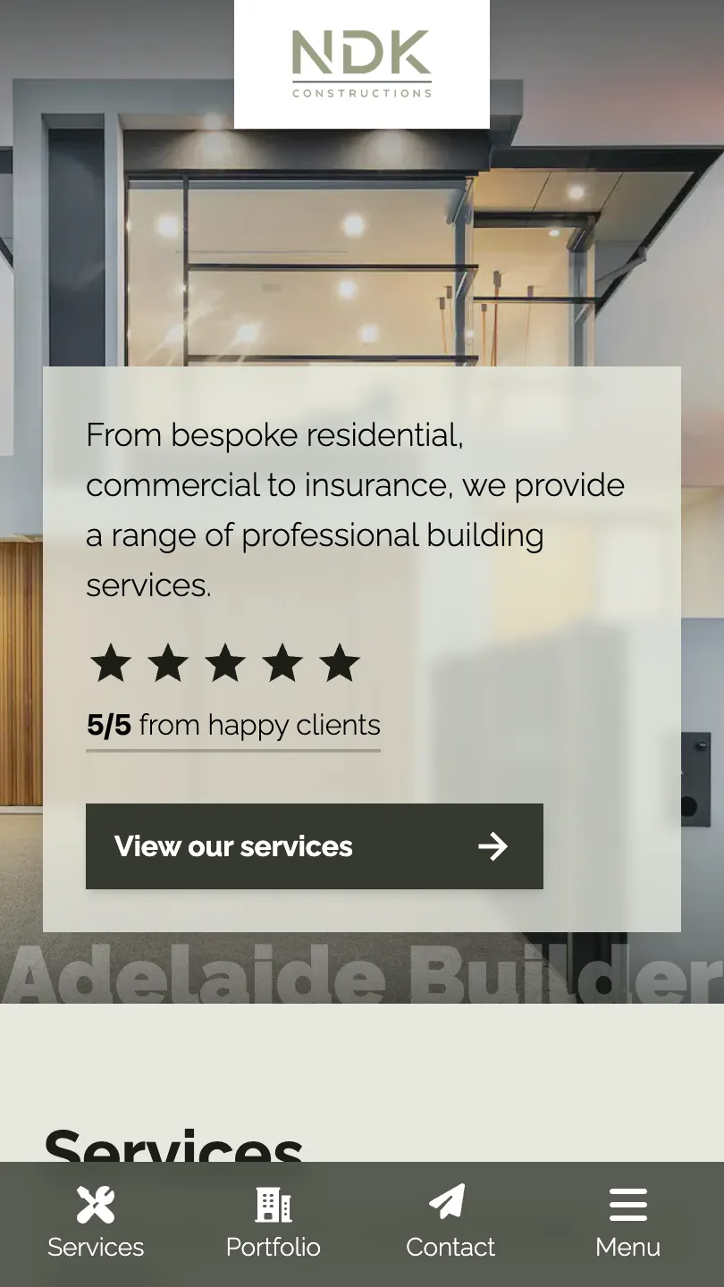 Screenshot of NDK home page on mobile