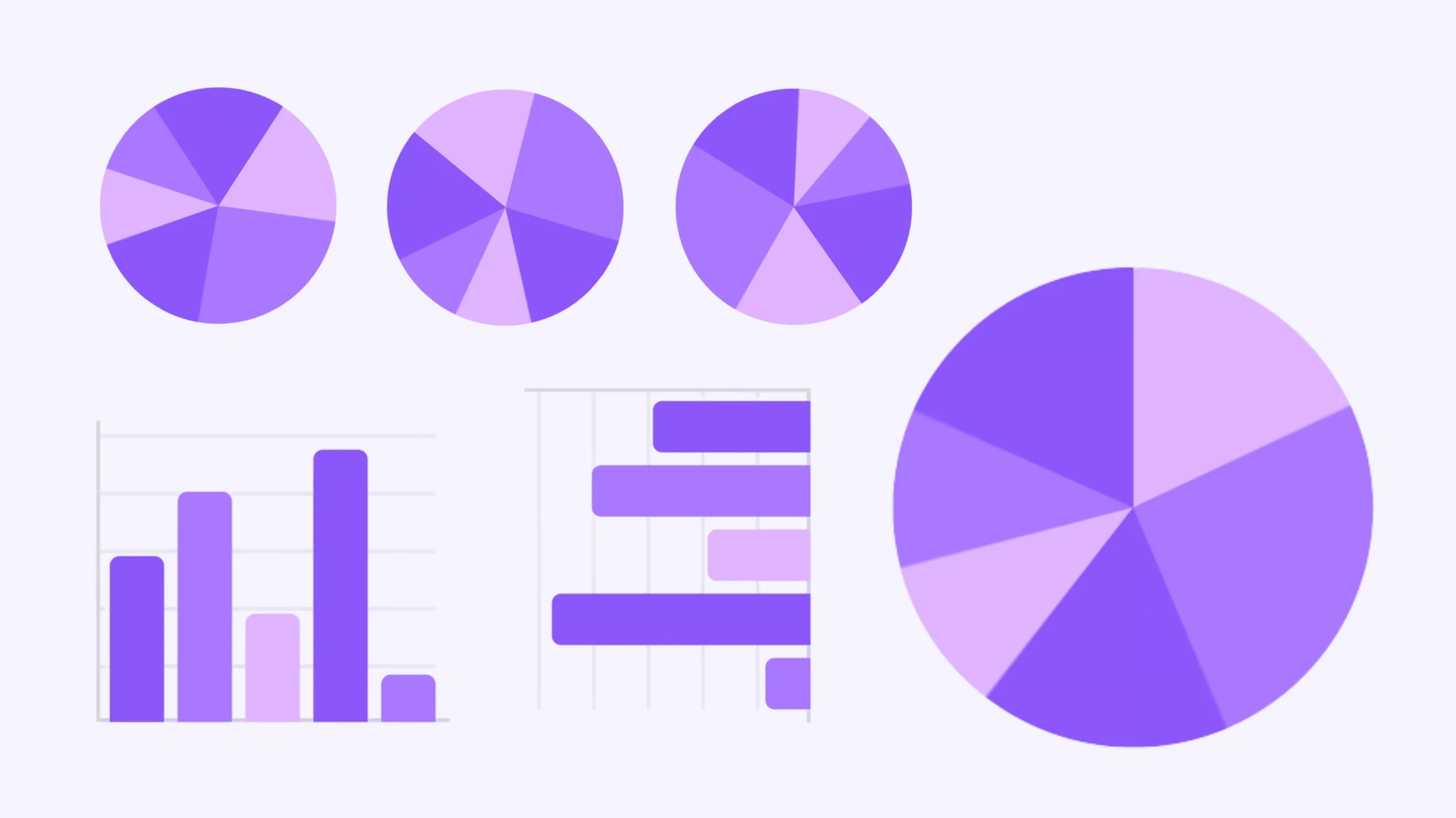 Business dashboards visualisation with several bar charts and pie charts.