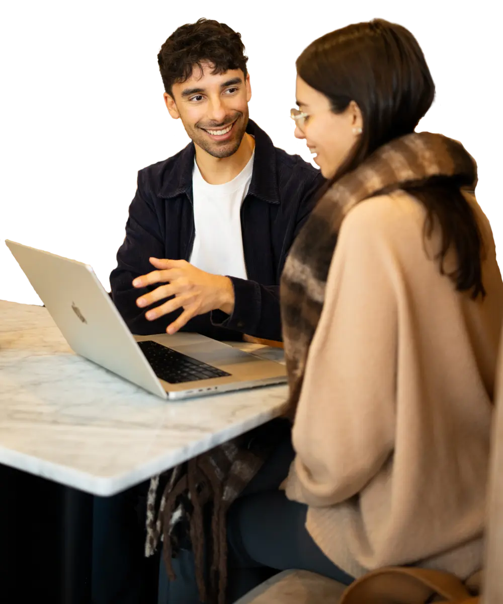 Sav talking to a client
