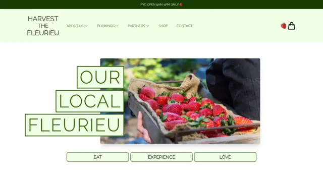 A screenshot of the home page for Harvest The Fleurieu that Sanico Software created.