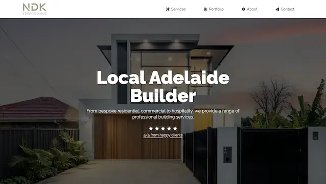 A screenshot of the home page for NDK Constructions that Sanico Software created.