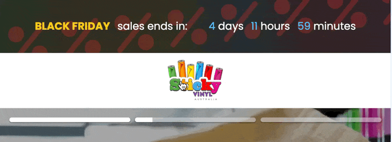 The same Black Friday banner design on different viewports with one rotated row of pulsating red &ldquo;%&rdquo; symbols above and below the text.