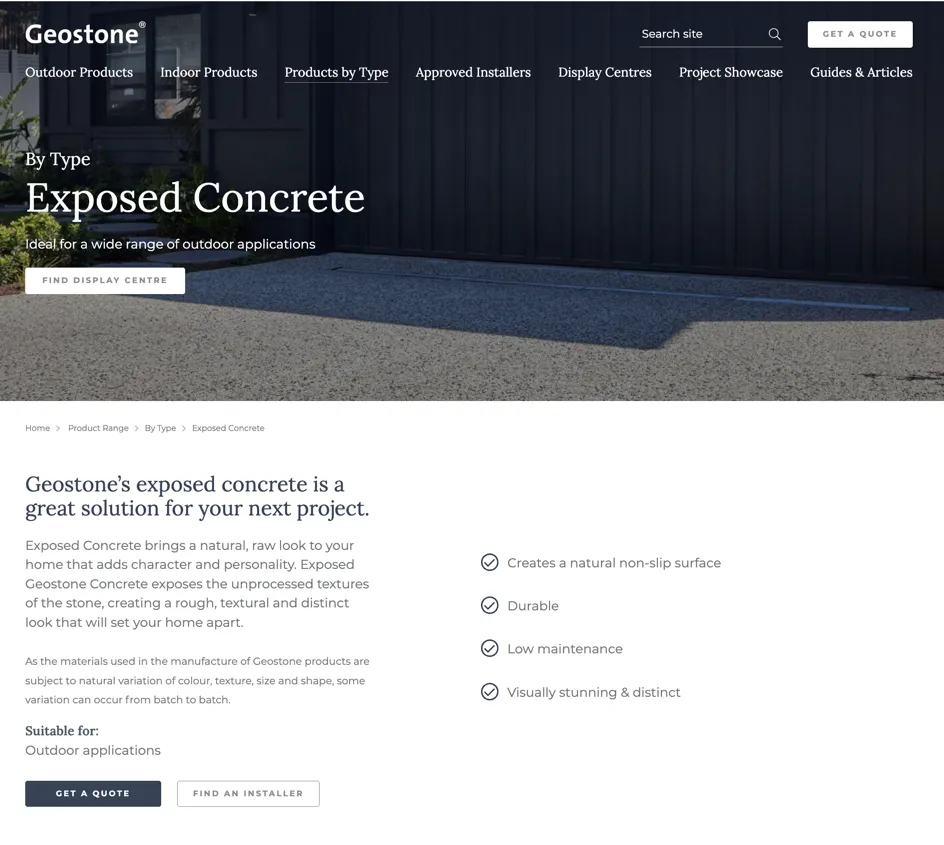 “Exposed Concrete” page on Geostone’s website