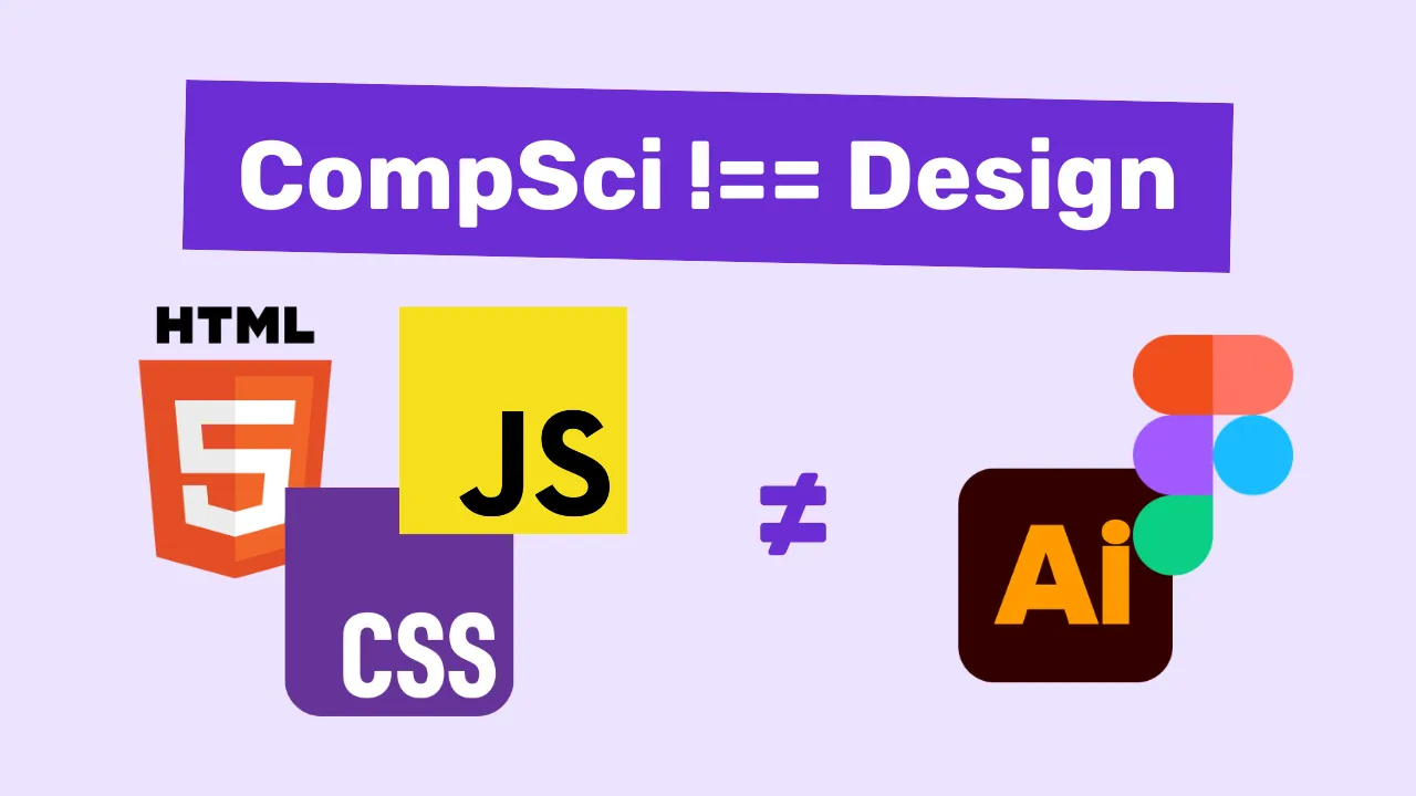 Cover image showing the HTML, CSS, and JS logo on the left side, and the Figma and Adobe Illustrator logo on the right side, with a not equal sign in the middle.