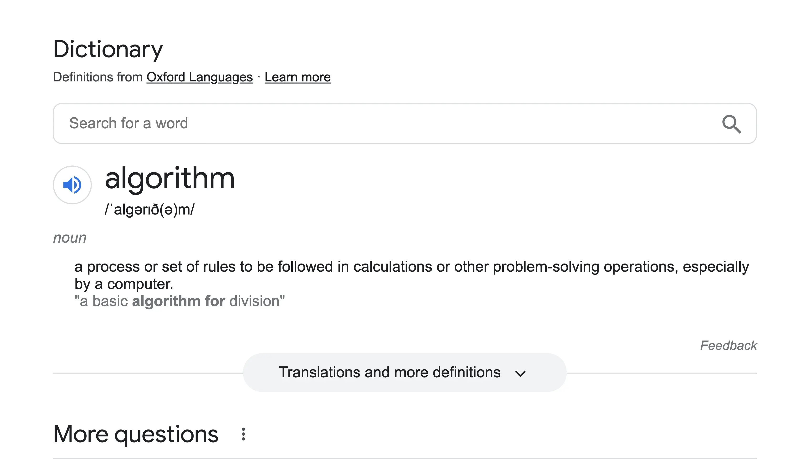 Screenshot of algorithm definition found on Google.