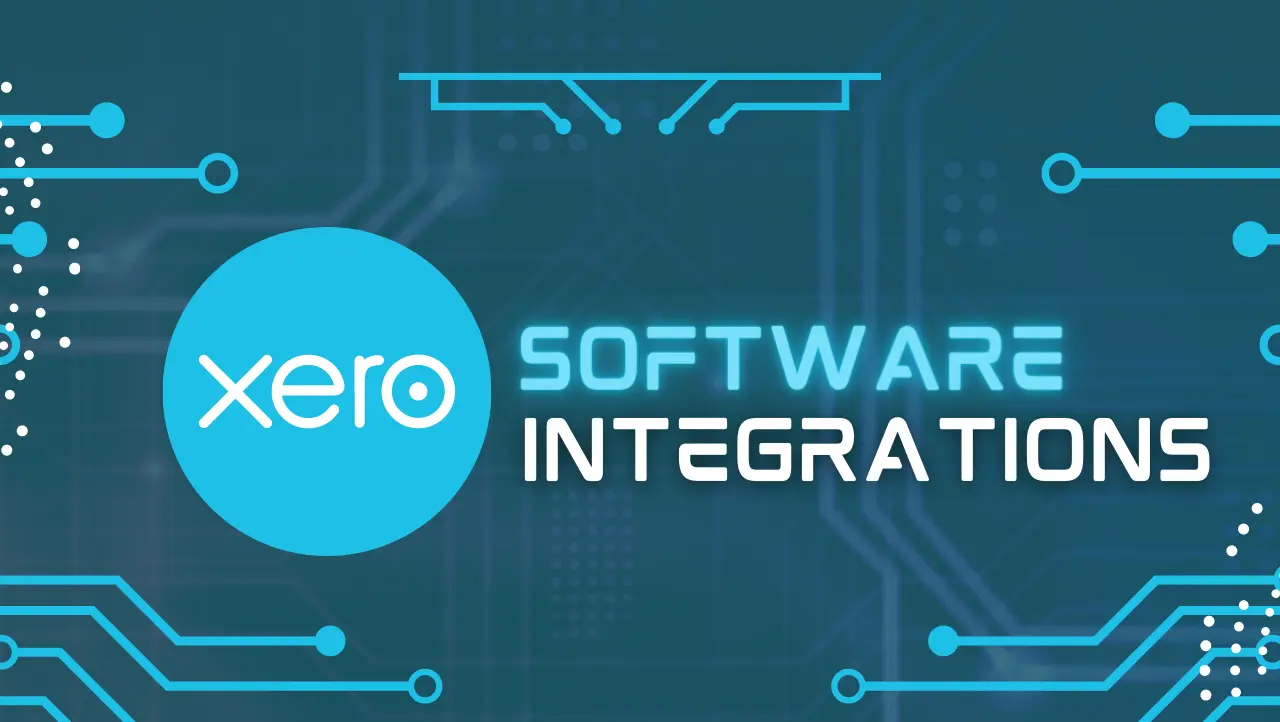 A title that reads, Software Integrations with Xero, with a background of a motherboard.