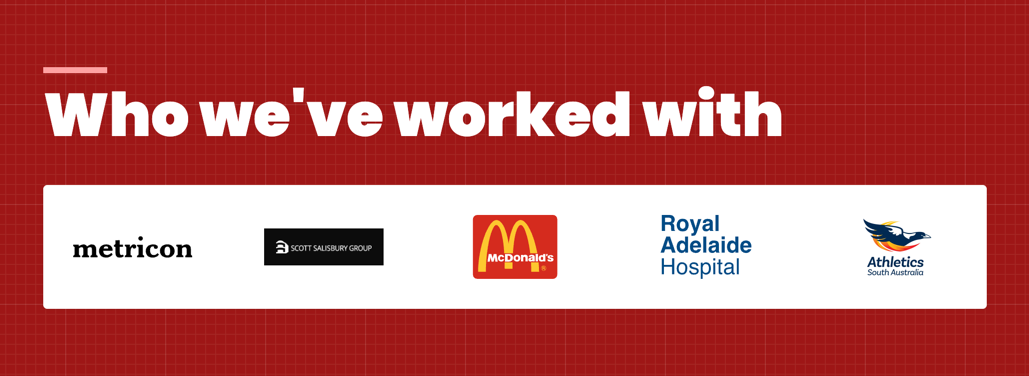 “Who we’ve worked with” section, with logos of five companies/organisations Luciano Concrete has worked with.