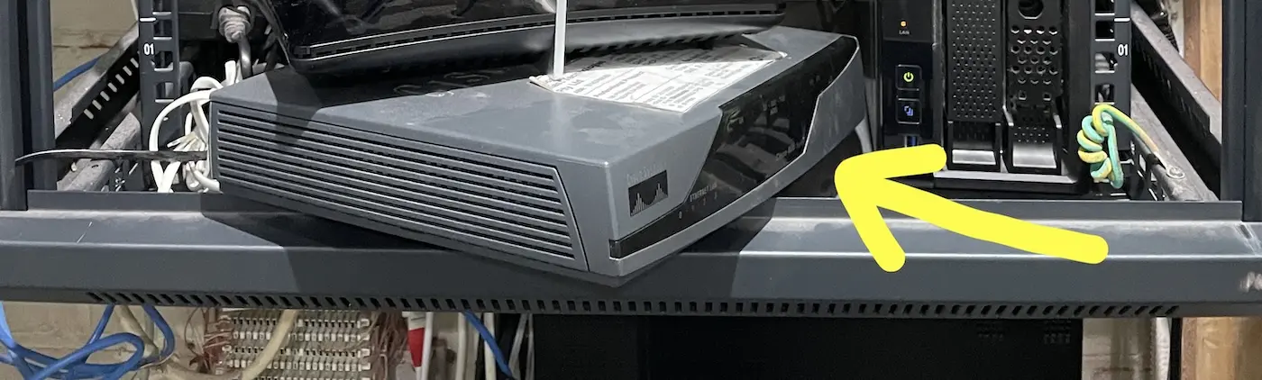 A zoom in of an old CISCO box that the last IT contractor left behind